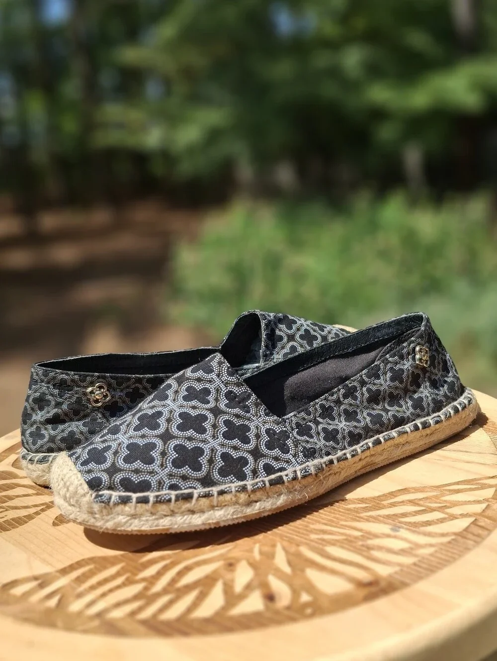 Brighton Avila Espadrille Black Geometric Pattern Slip On Espadrille Flats Sz 7